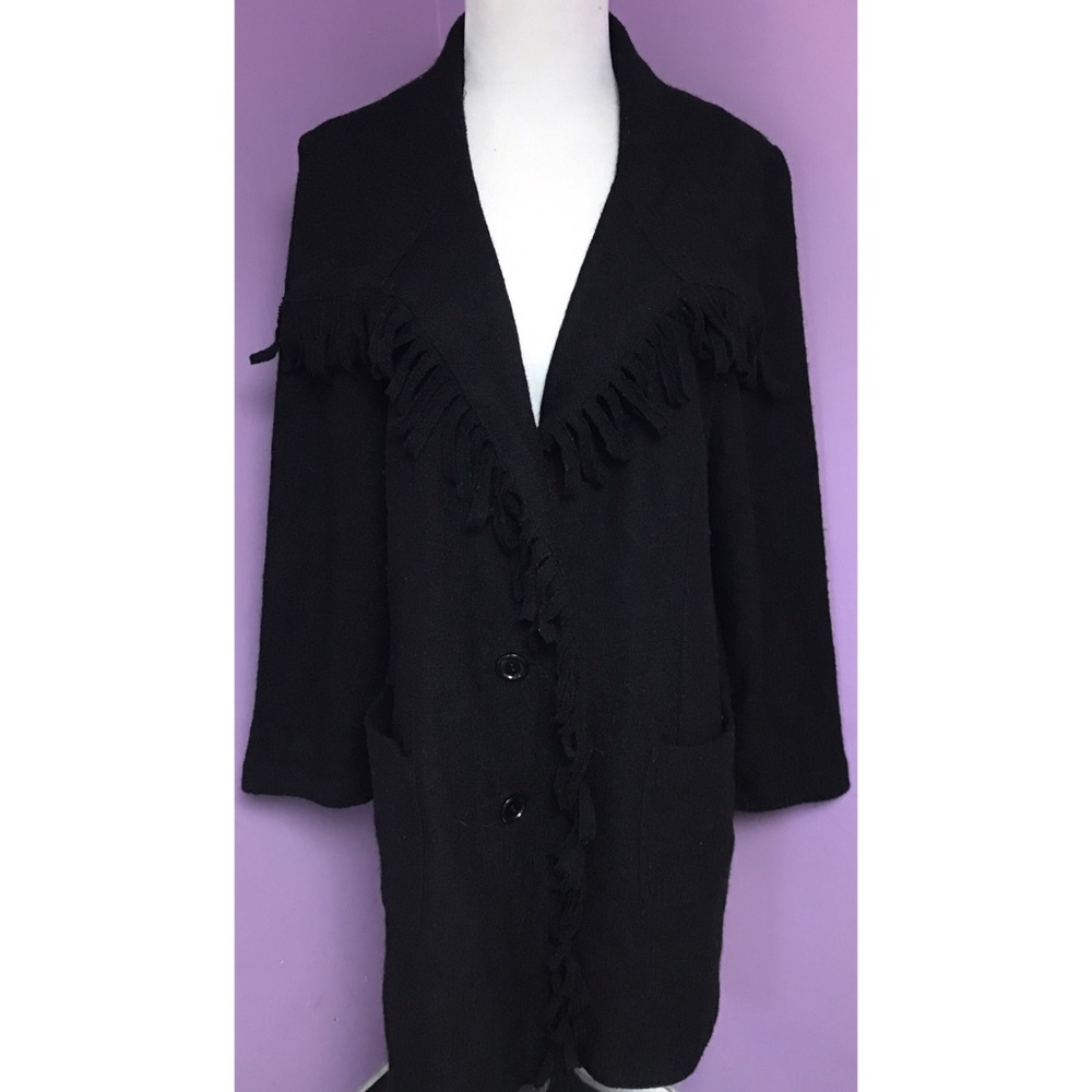 Chicos wool fringe long sweater jacket 1